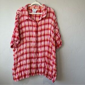 Plaid smocked button up 4x colorful top blouse ruffle feminine gingham cute
